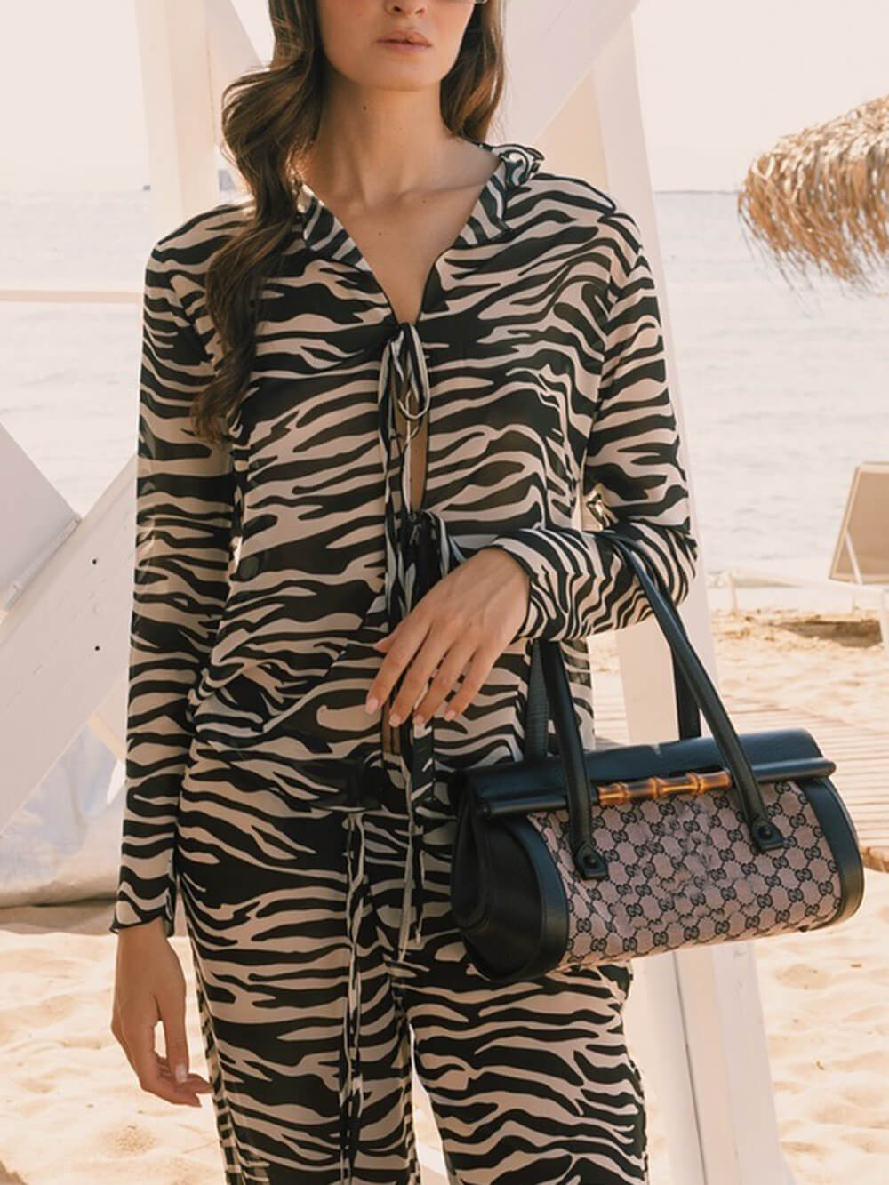 Einzigartige Hose mit geradem Bein und hoher Taille im Zebra-Print