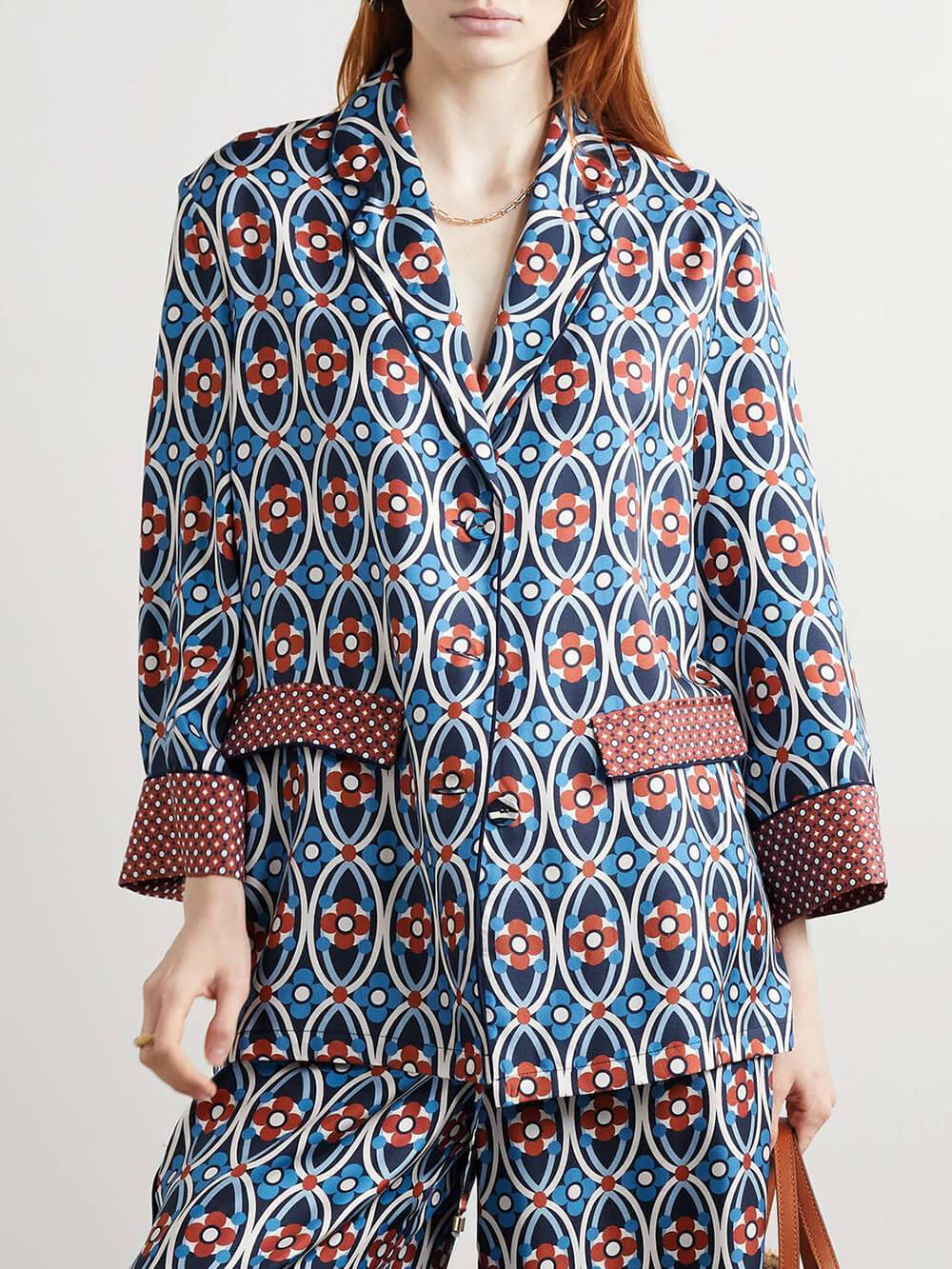 Unique – Hose aus Satin-Twill mit Venedig-Print und weitem Bein, elastischer Taille