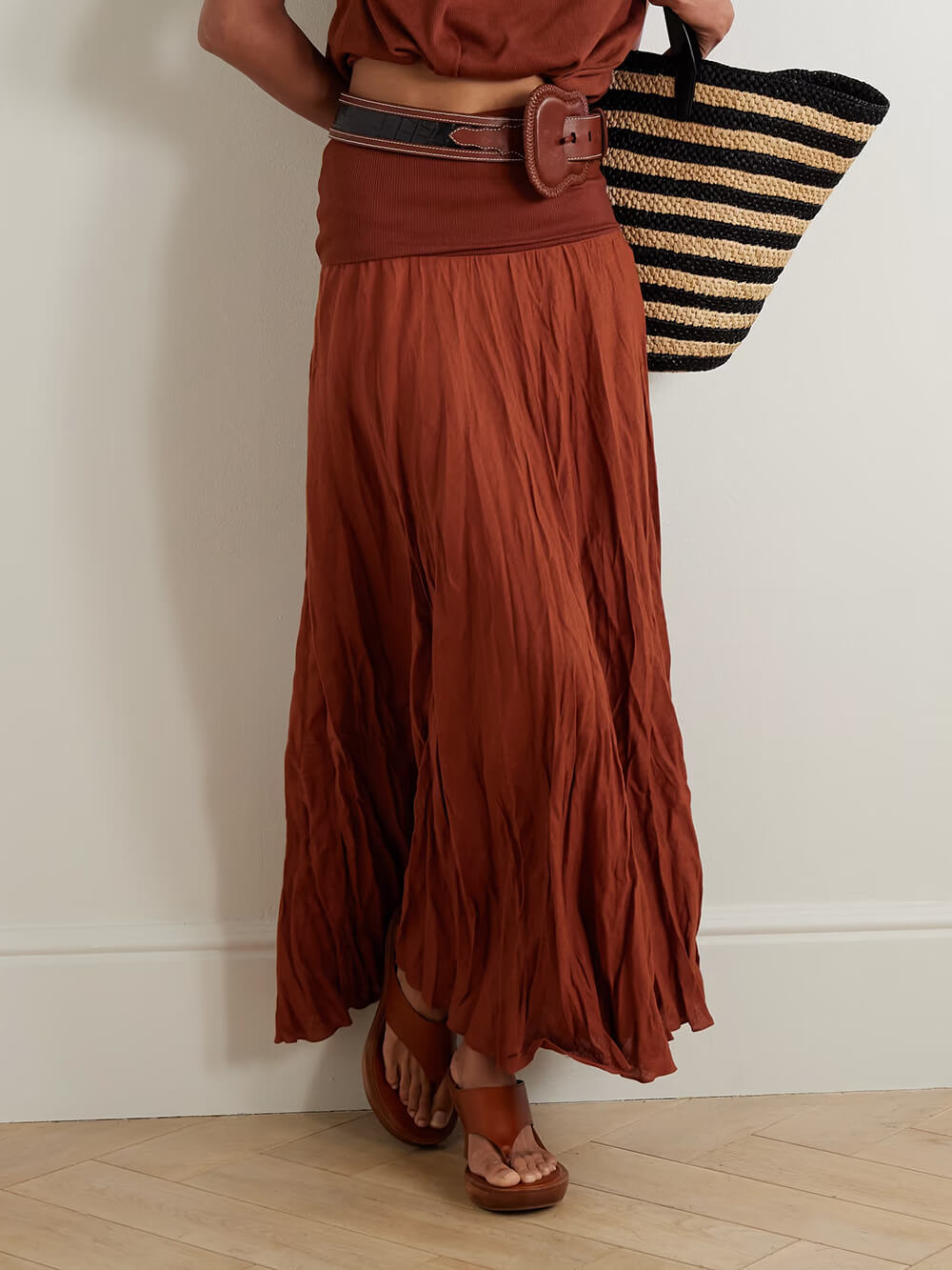 Fashion Convertible Pleated Linen Blend Maxi Skirt