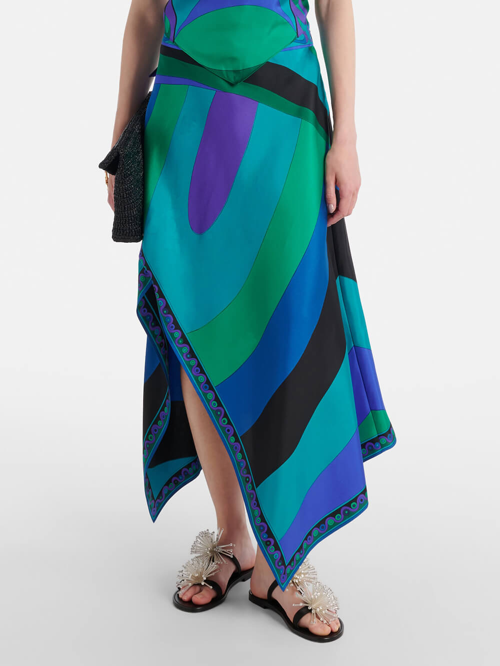Retro-Midirock mit symmetrischem Satin-Print