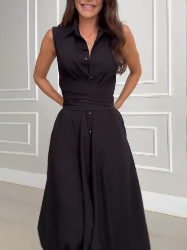 Robe mi-longue à simple boutonnage et cravate, style chemise unique