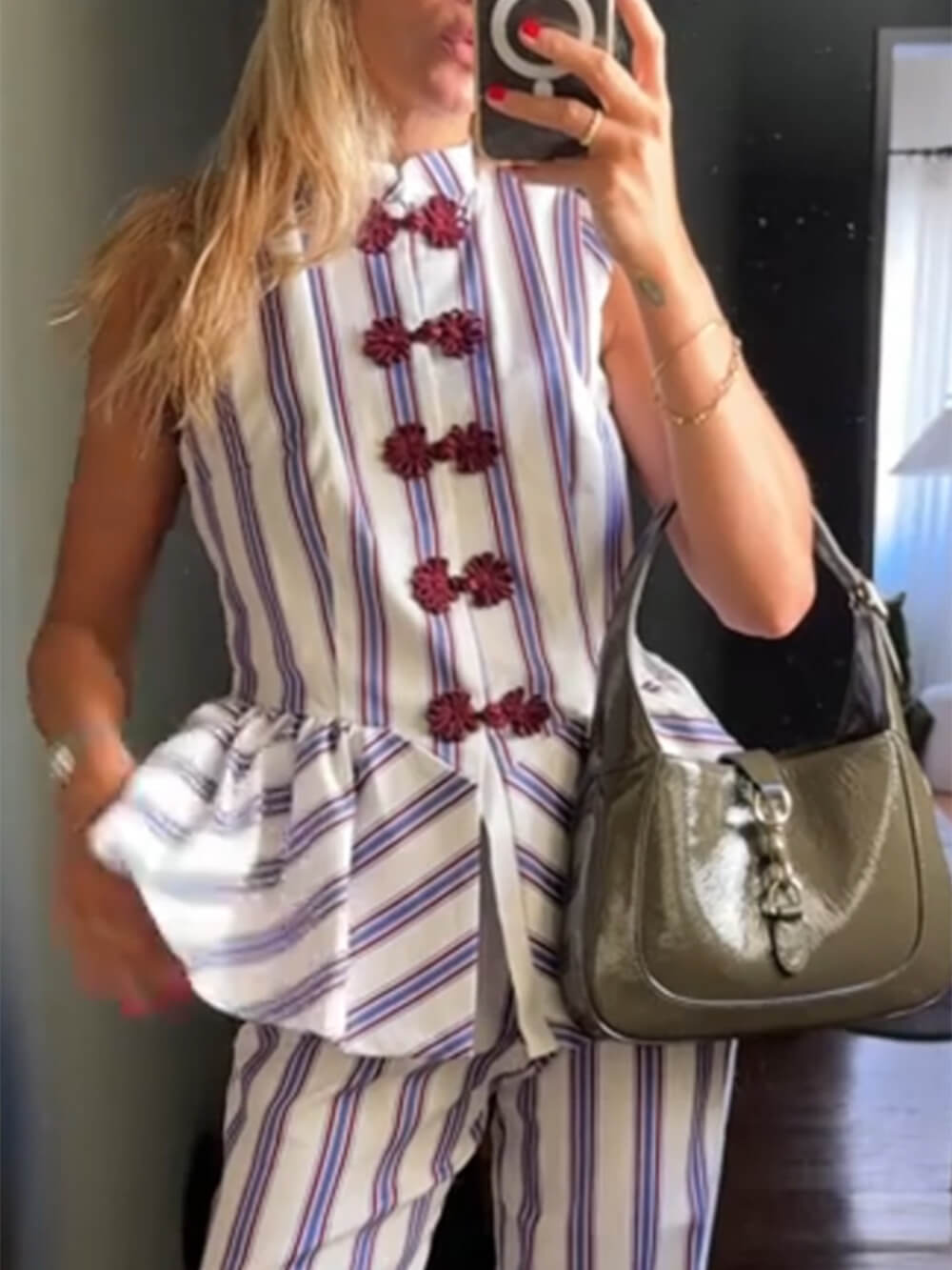 Hose mit geradem Bein und hoher Taille im Retro-Streifenmuster