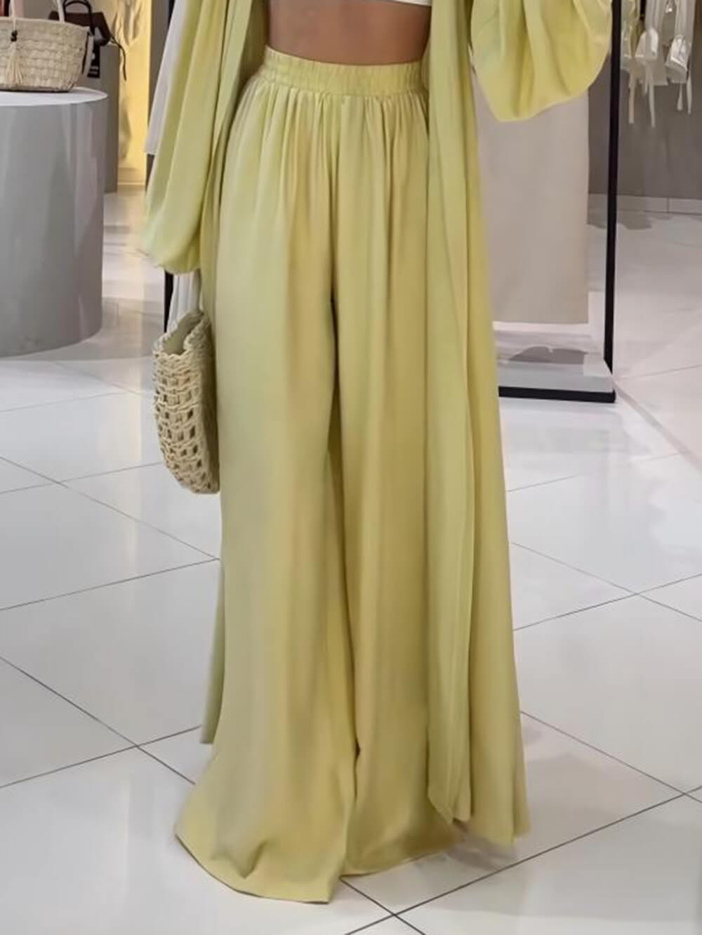 Einzigartige, moderne Hose mit elastischer, hoch taillierter Hose und weitem Bein