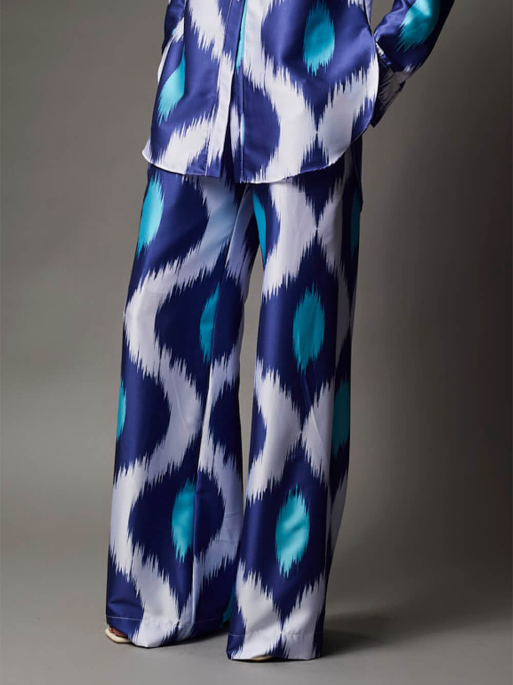 Classic Satin Printed With Elastic Waist & Pockets Wide-Leg Pants