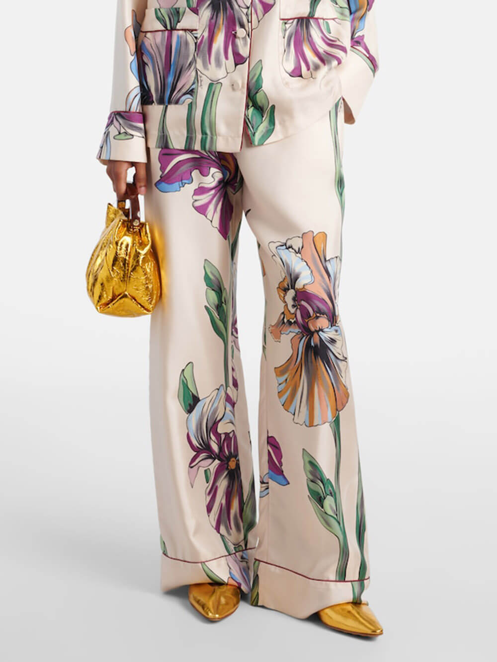 Pantalon droit à taille élastique et poches amples à imprimé floral unique Casual Time