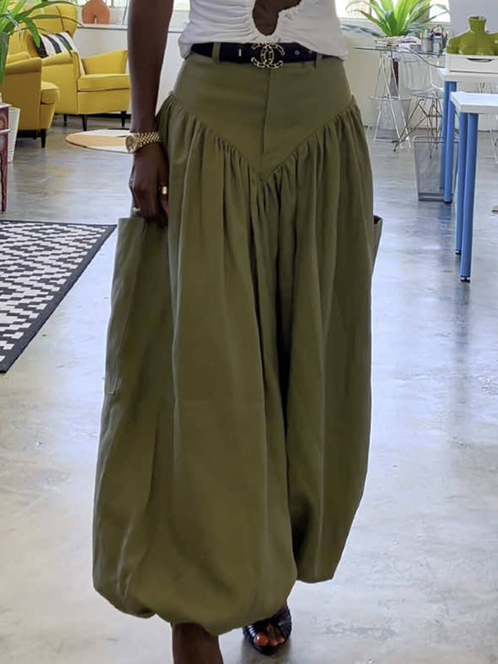 Retro Pleated Pleated High-Waist Pocket Bloomers Pants