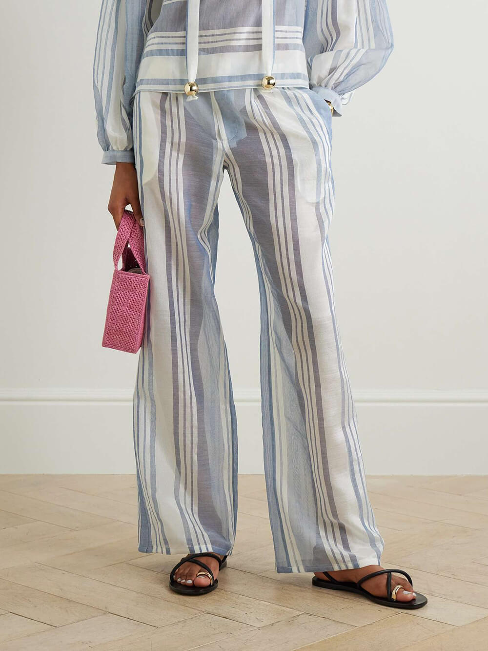 Gerade geschnittene Retro-Hose mit Streifenmuster und Taschen