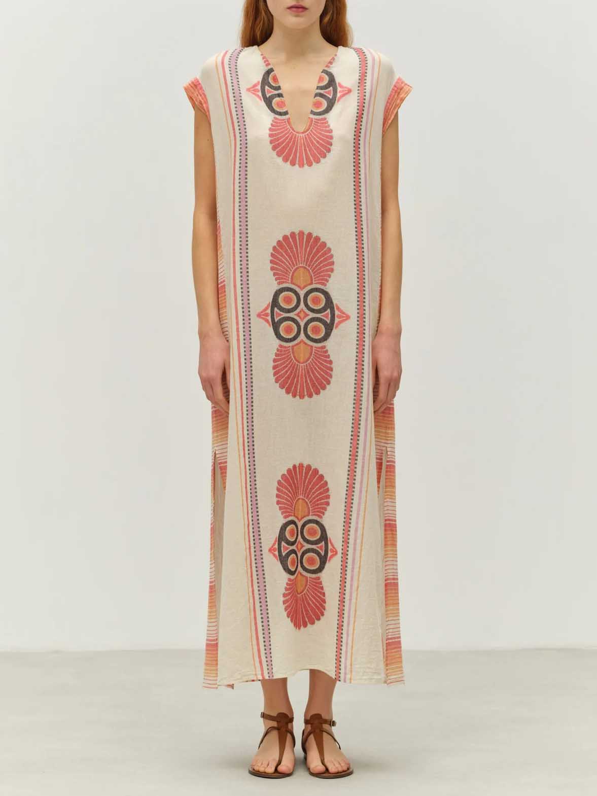 Robe longue fendue à imprimé floral de style ethnique rétro décontracté