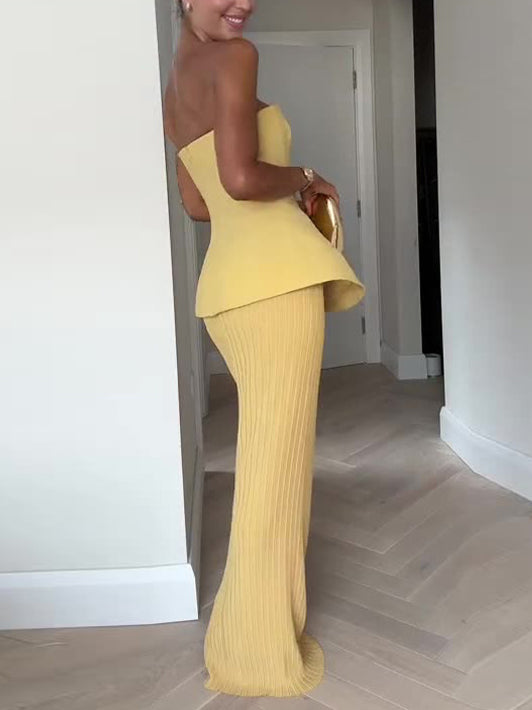 Elegantes Tube-Top, Faltenrock mit hoher Taille, zweiteiliges Set