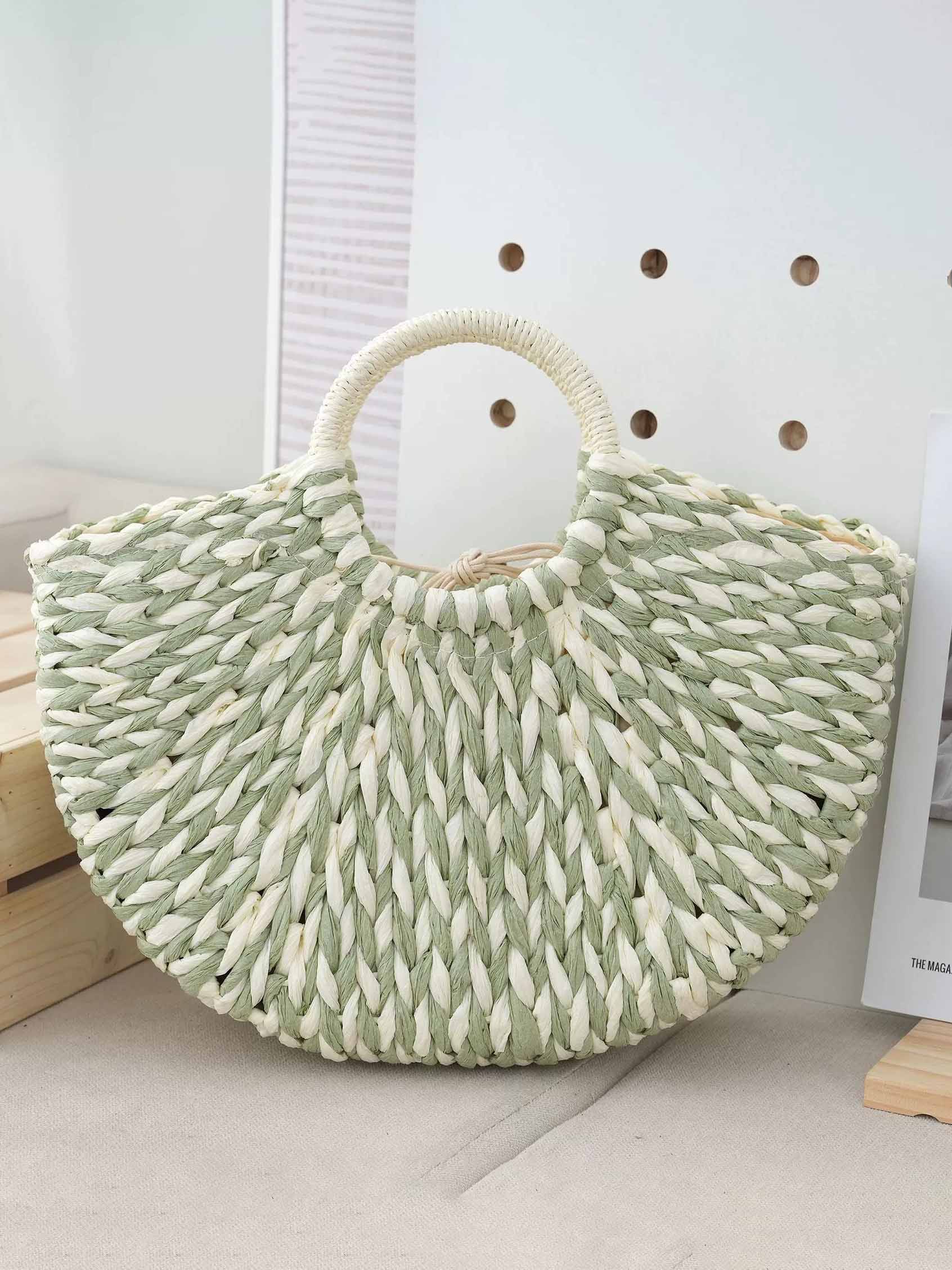Sac fourre-tout décontracté en demi-cercle tissé de couleurs mélangées