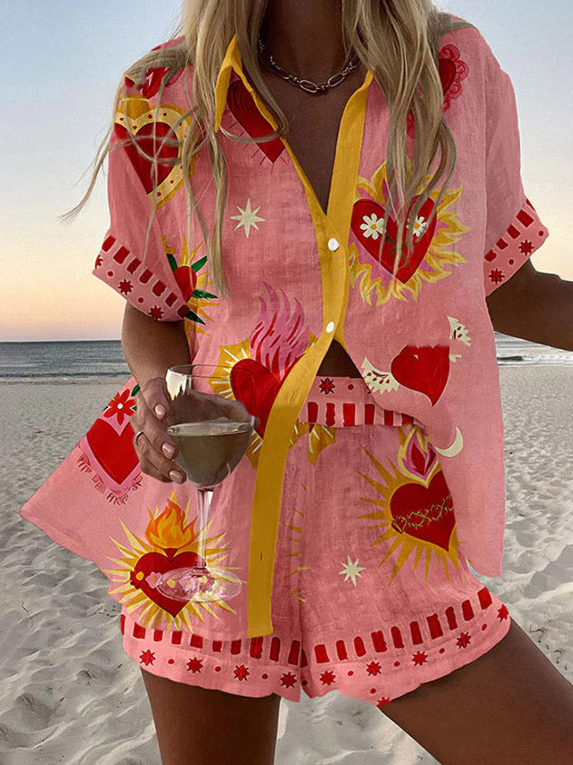 Ensemble deux pièces décontracté avec short imprimé graffiti pour les fêtes