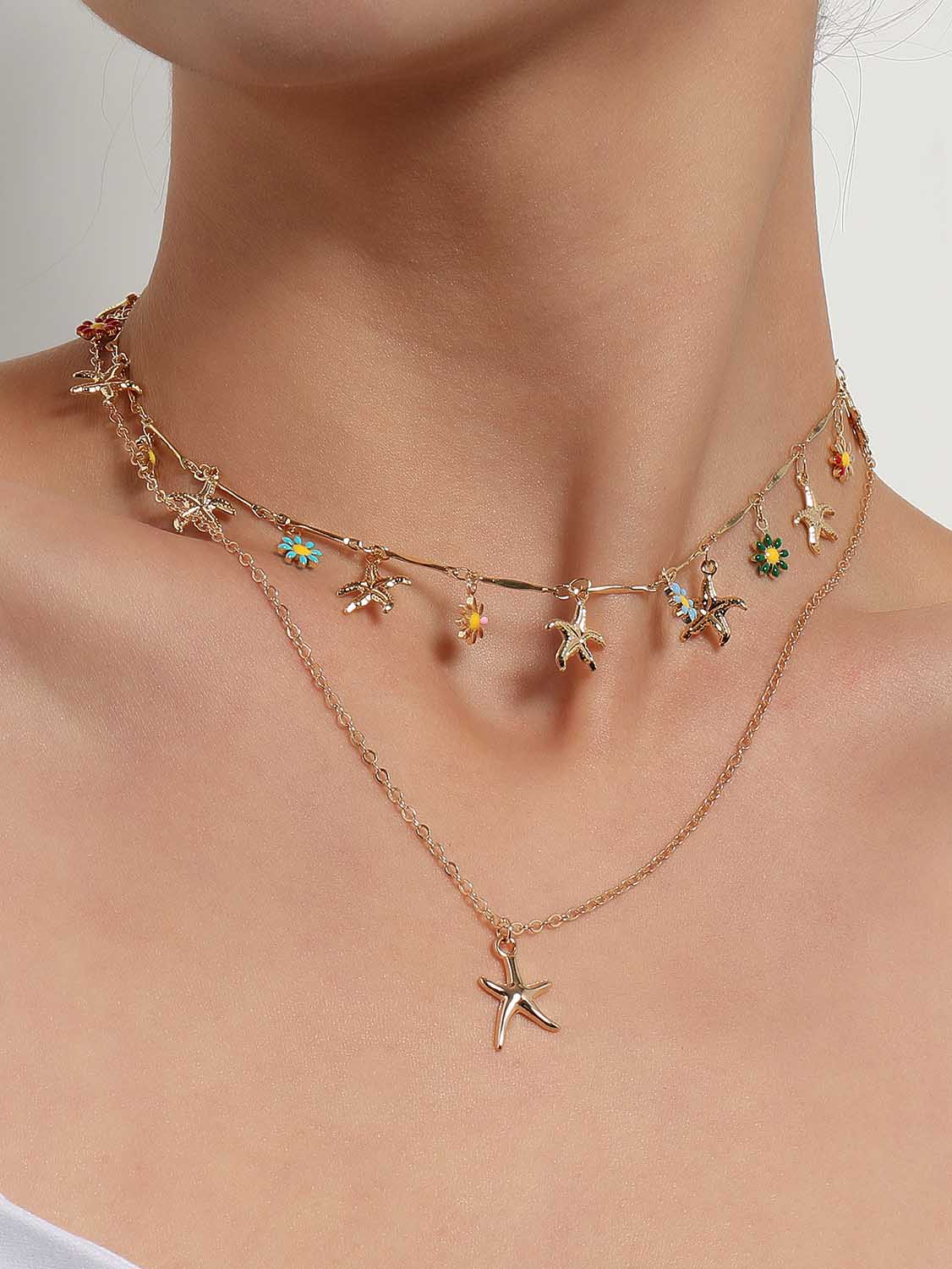 Halskette mit Seestern-Anhänger im Hawaii-Stil und Glasurblume