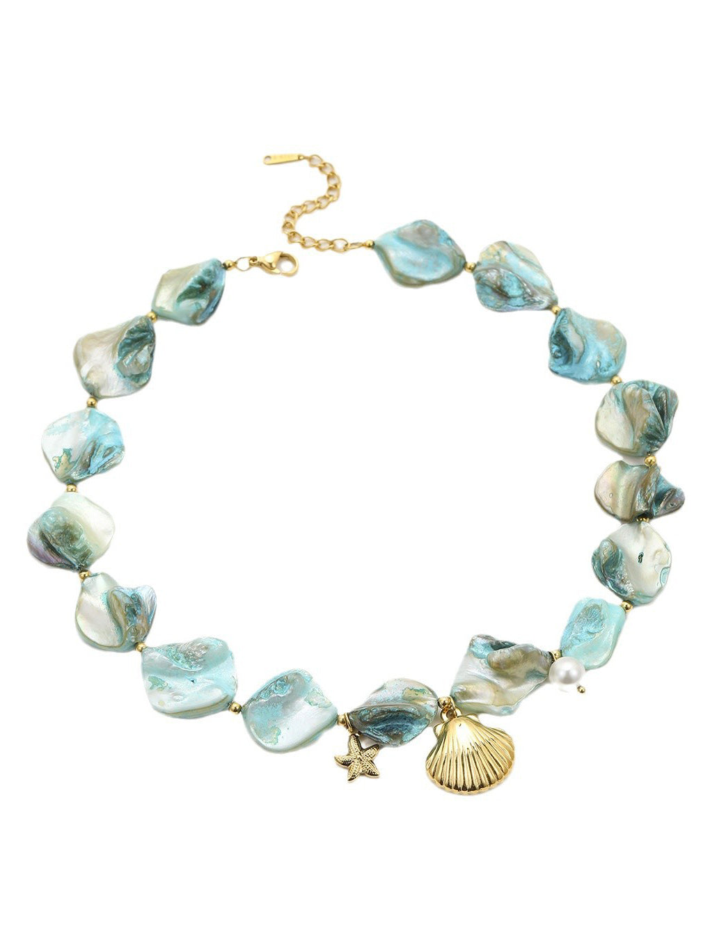 Halskette mit blauen Muscheln und Seesternen im Ozean-Stil