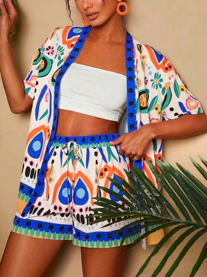 Personalisiertes zweiteiliges Shorts-Set mit Graffiti-Blumendruck