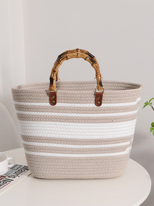 Sac de plage rétro en bambou tissé à rayures