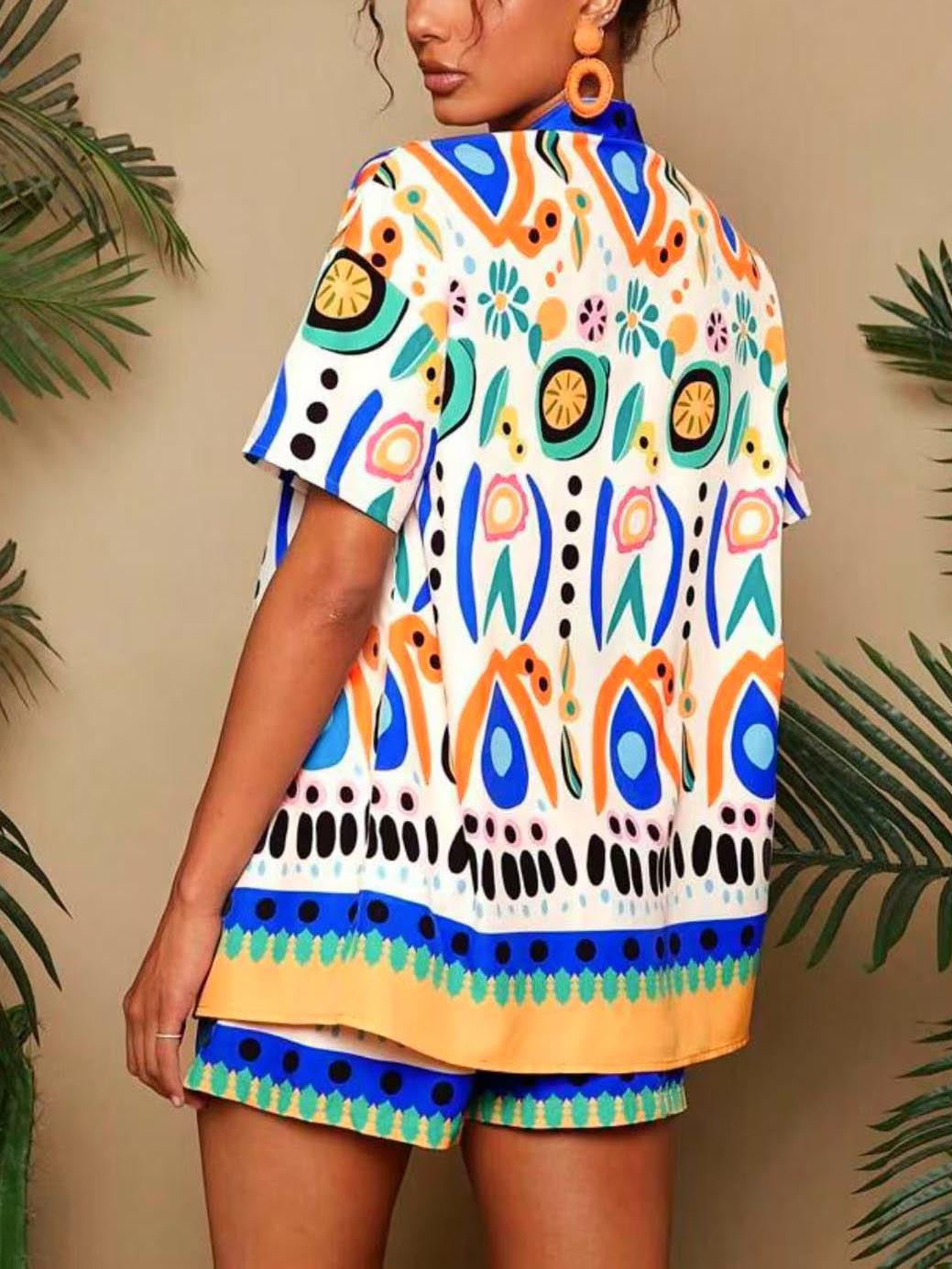 Personalisiertes zweiteiliges Shorts-Set mit Graffiti-Blumendruck