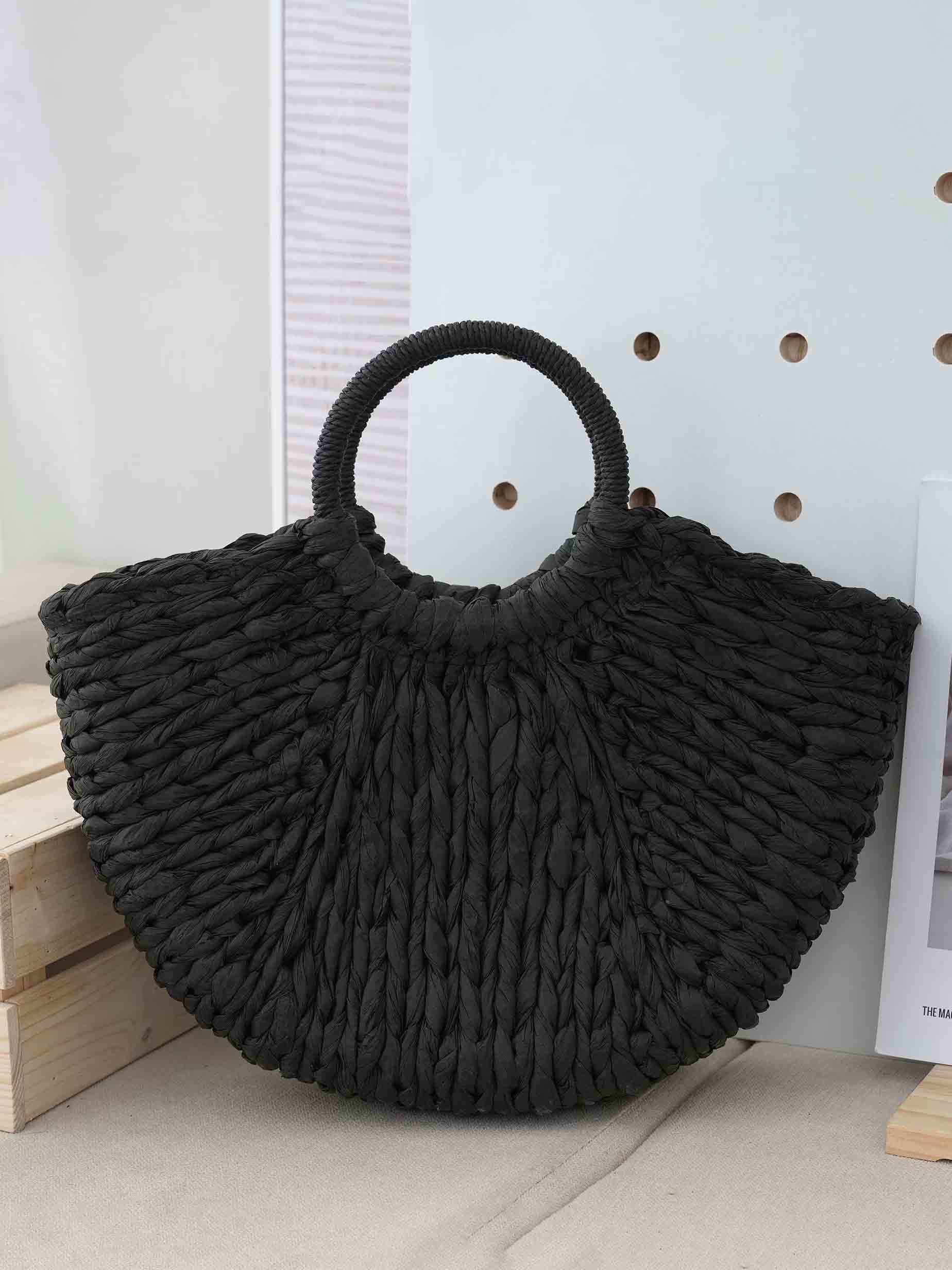 Sac fourre-tout décontracté en demi-cercle tissé de couleurs mélangées