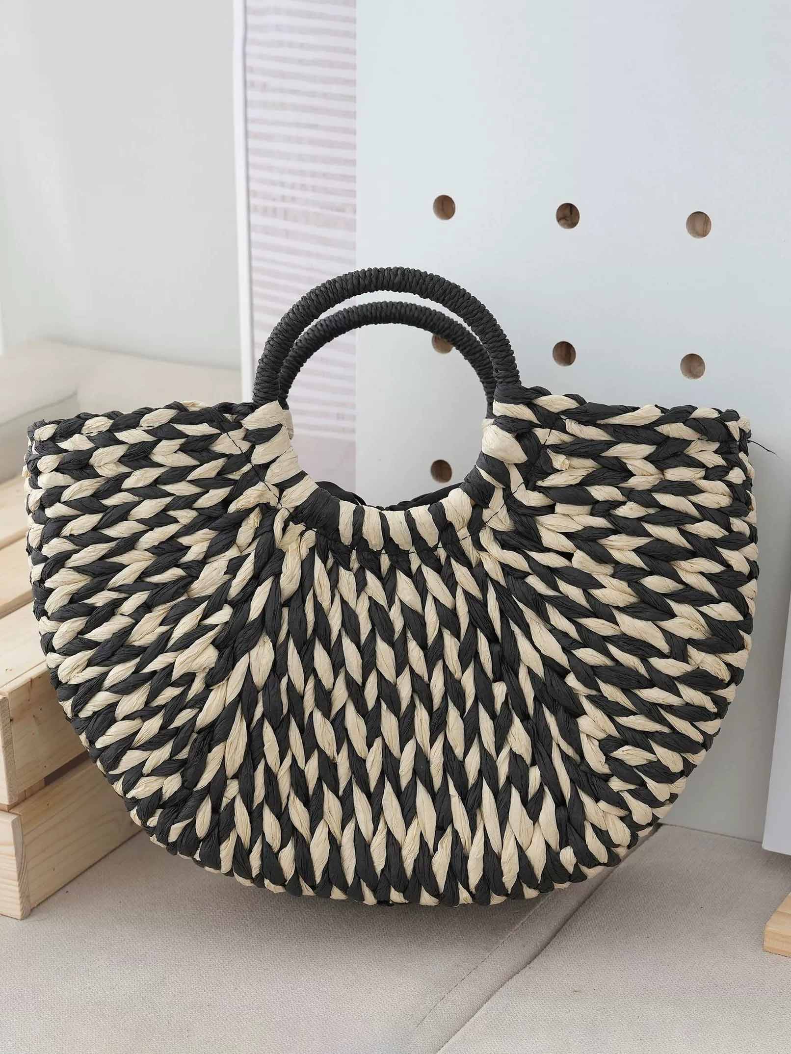 Sac fourre-tout décontracté en demi-cercle tissé de couleurs mélangées