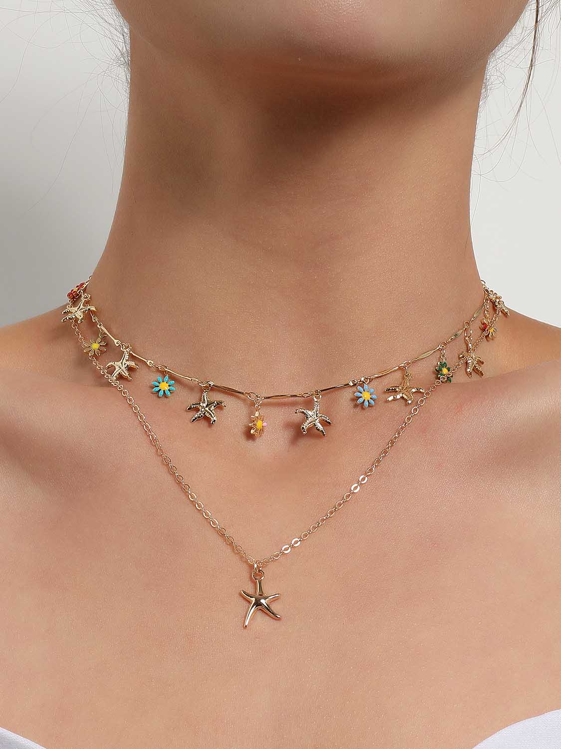 Halskette mit Seestern-Anhänger im Hawaii-Stil und Glasurblume