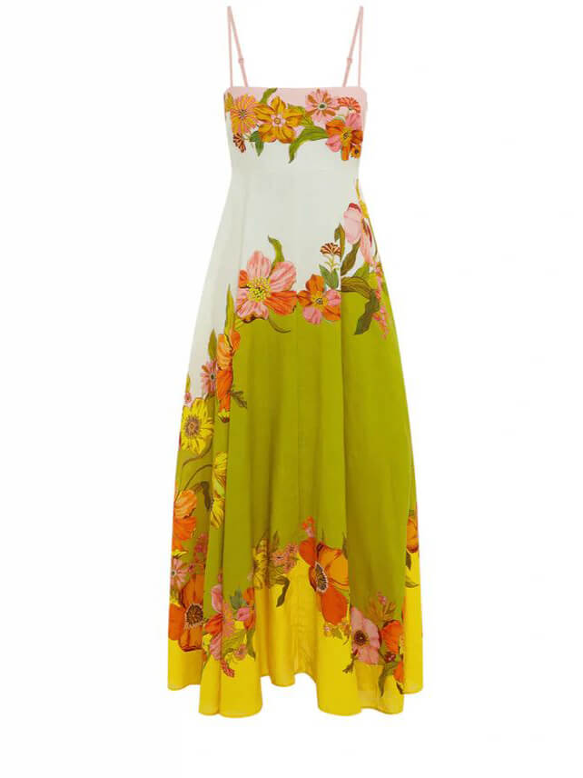 Robe midi à bretelles imprimées sophistiquée, moderne et unique