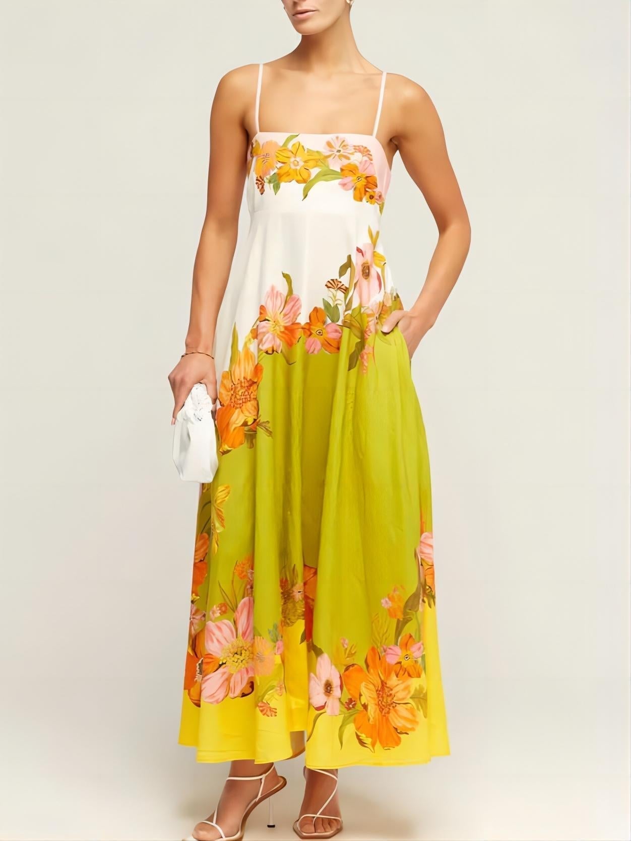 Robe midi à bretelles imprimées sophistiquée, moderne et unique