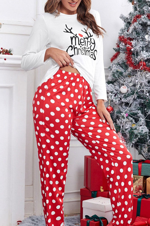 Christmas Is Calling Printed Elastic Waist Lounge Jogger Pajama Set White
