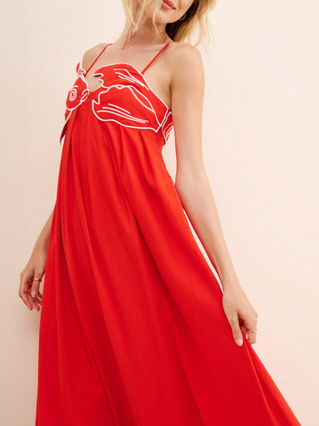 Robe mi-longue à bretelles en forme de poisson, exquise et unique