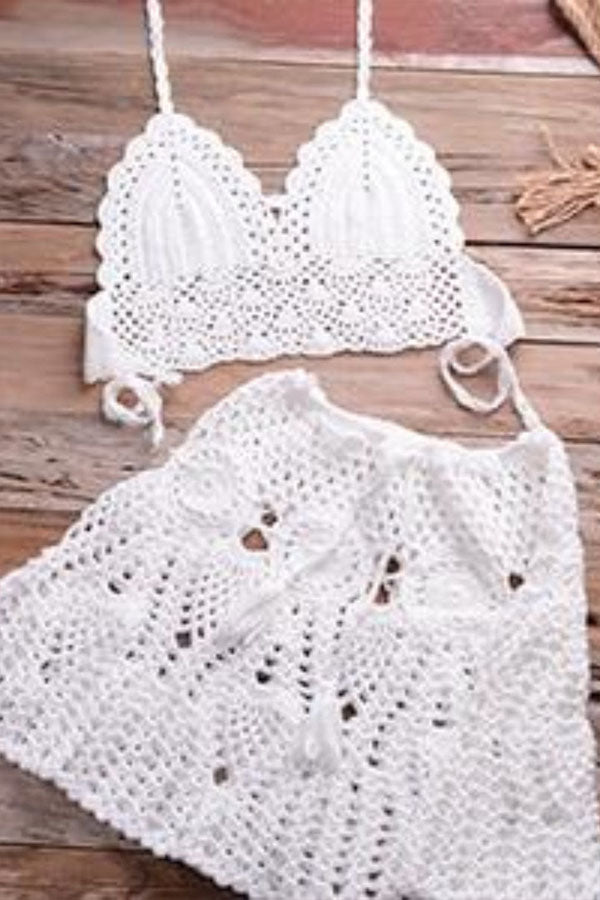 Crochet Two Pieces Swimsuit White