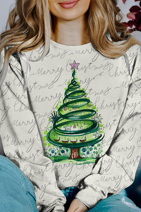 Printed Christmas Contrast Color Long Sleeve Pullover Sweatshirt 5