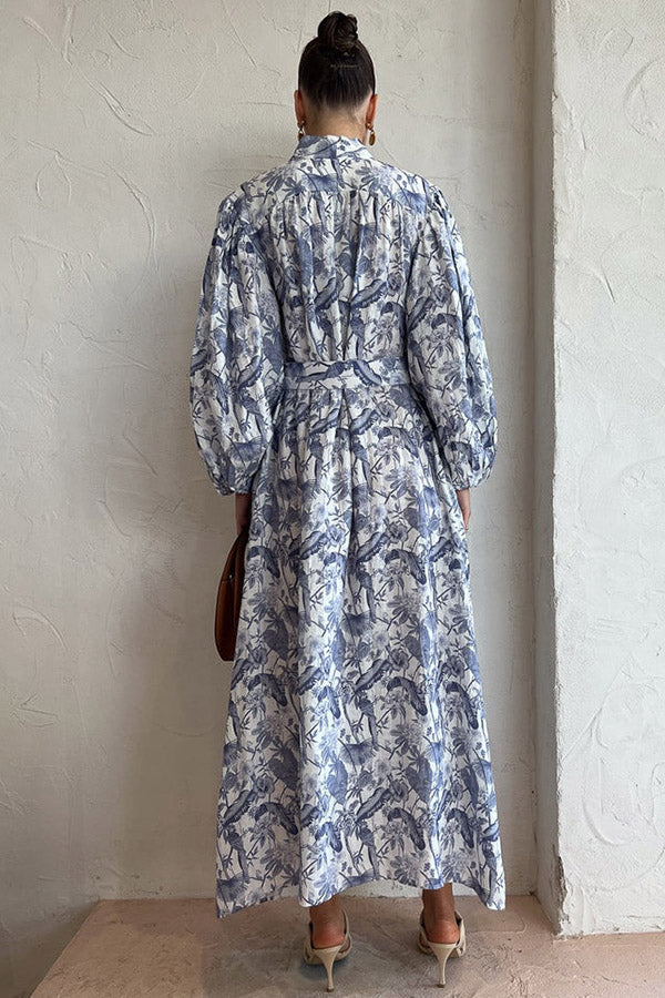 Transform Your Wardrobe Jungle Print Belt Pocketed Shirt Maxi Dress