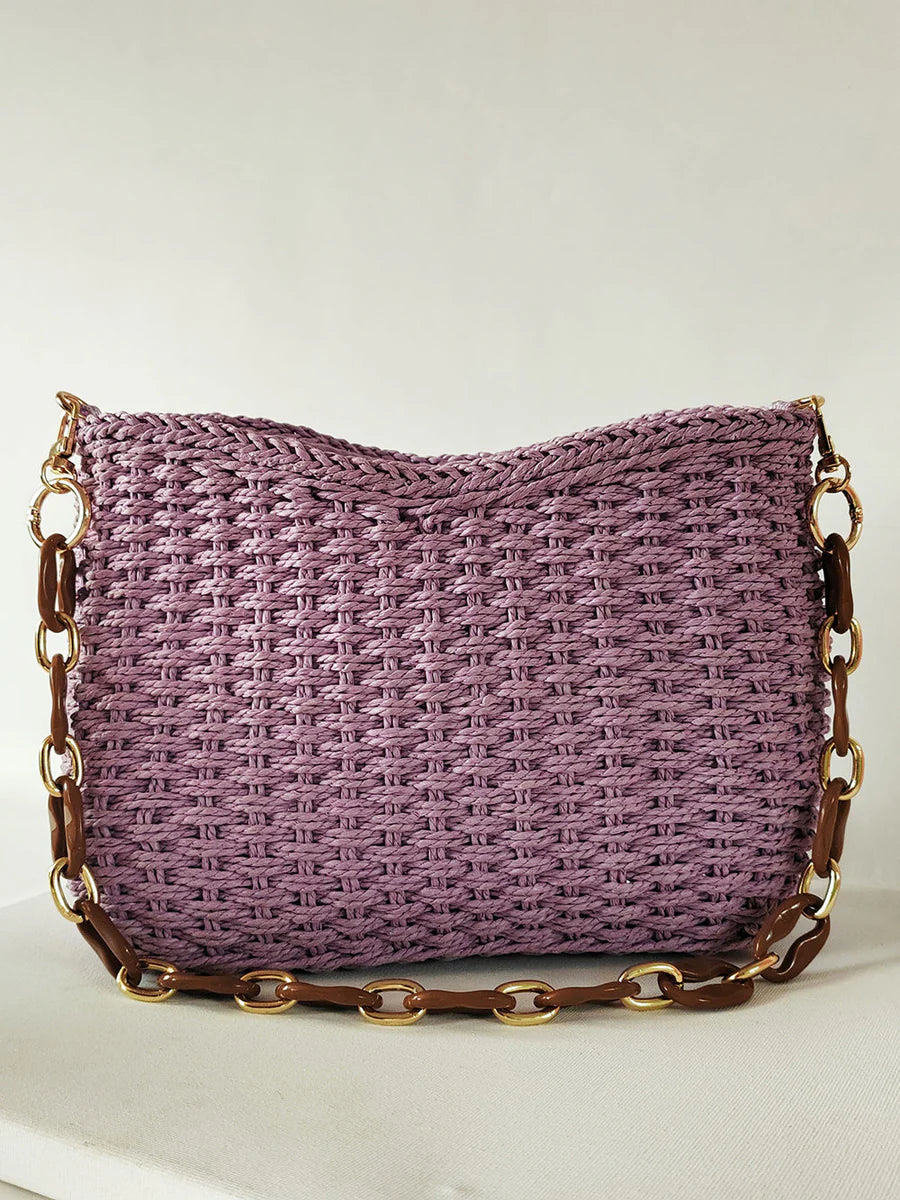 Square Chain Straw Bag Purple ONE SIZE