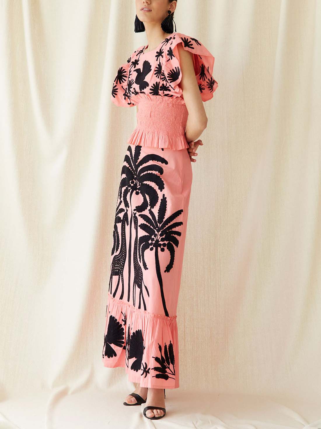 Elegant Palm Tree And Exotic Bird Print Skirt