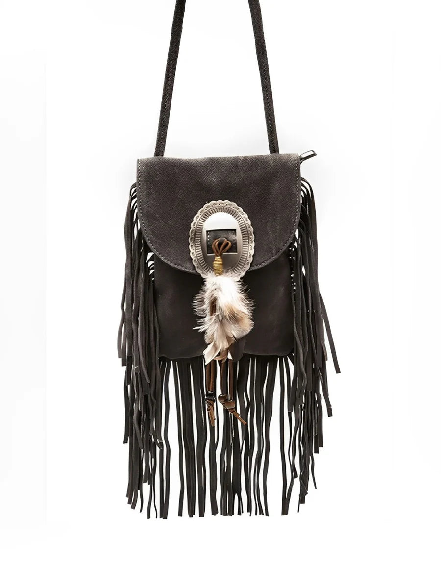 Western Crossbody Bag With Fringe Black ONE SIZE