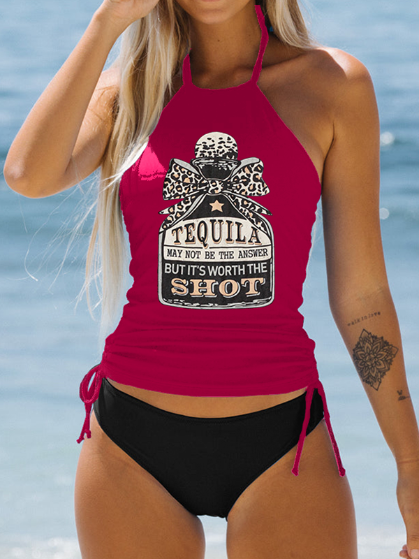 Tequila It's Worth the Shot Leopard Print Two Piece Swimwear Pink