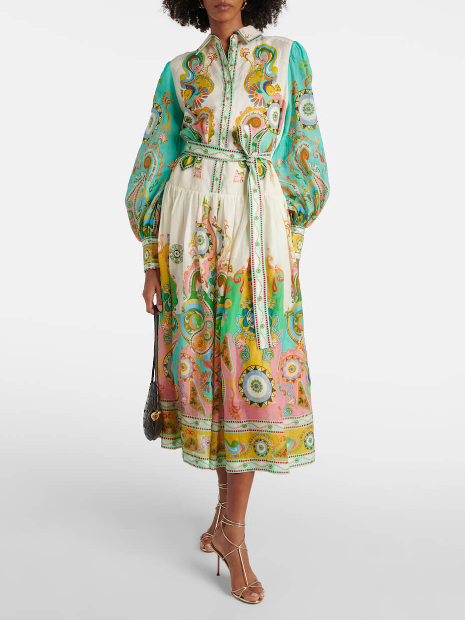 Robe mi-longue à manches bouffantes et imprimé tendance, unique et exquise