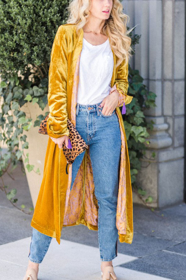 Velvet cardigan buttonless outerwear sweater Yellow