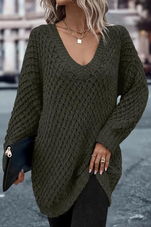 Solid Drop Shoulder Cotton Oversized Sweater Green