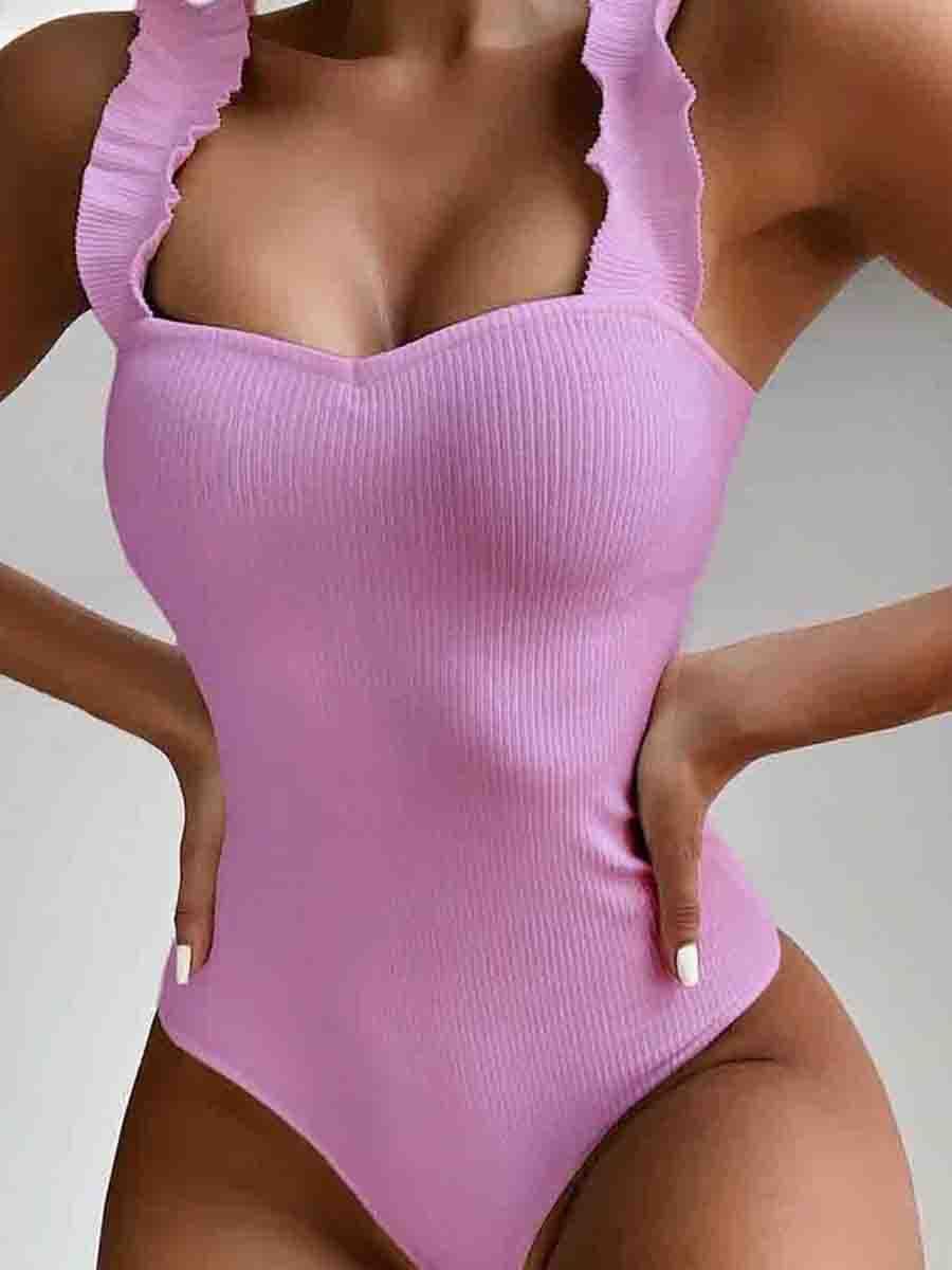 Flounce Design One-piece Swimsuit Pink