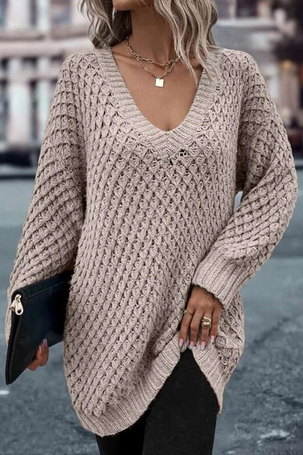 Solid Drop Shoulder Cotton Oversized Sweater Khaki