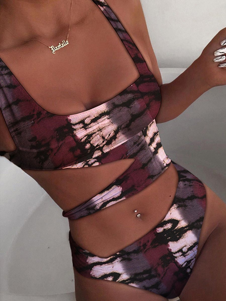 Solid Cut Out One-piece Swimsuit Brown