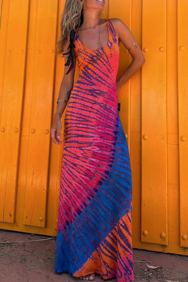 Cross Back Stretch Maxi Dress Rose Red