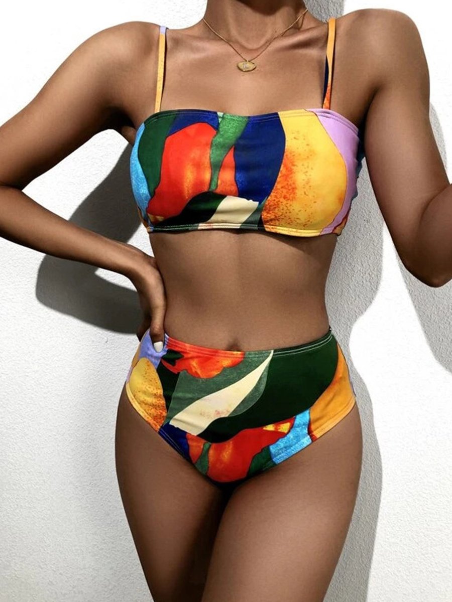 Three Piece Printed Screen Swimsuit Orange