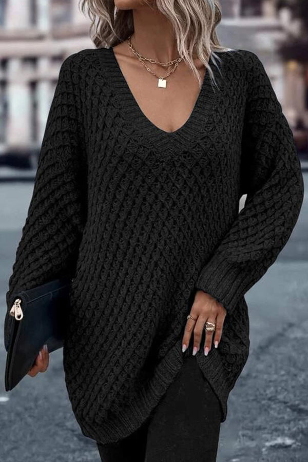 Solid Drop Shoulder Cotton Oversized Sweater Black