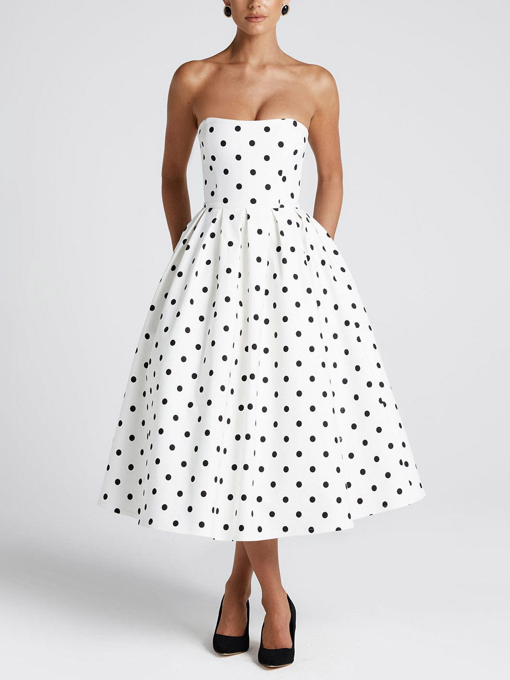 Robe midi élégante à pois rétro