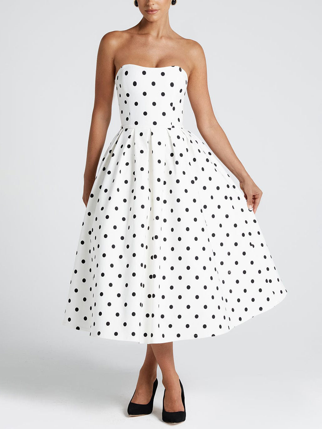 Robe midi élégante à pois rétro