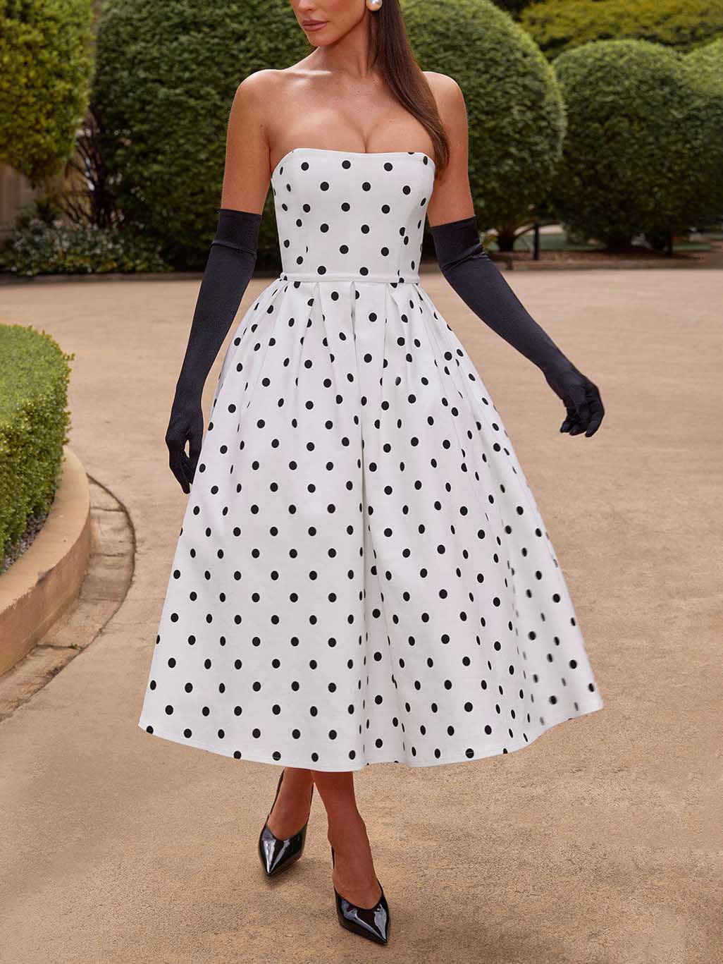Robe midi élégante à pois rétro
