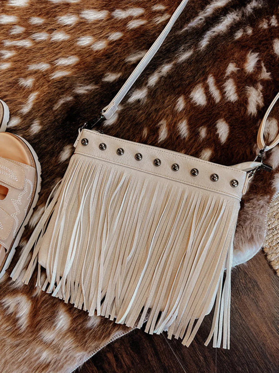 Fringe Decor Crossbody Bag White White ONE SIZE