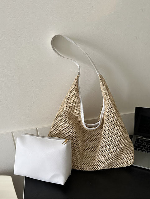 Woven Straw Beach Bag White ONE SIZE