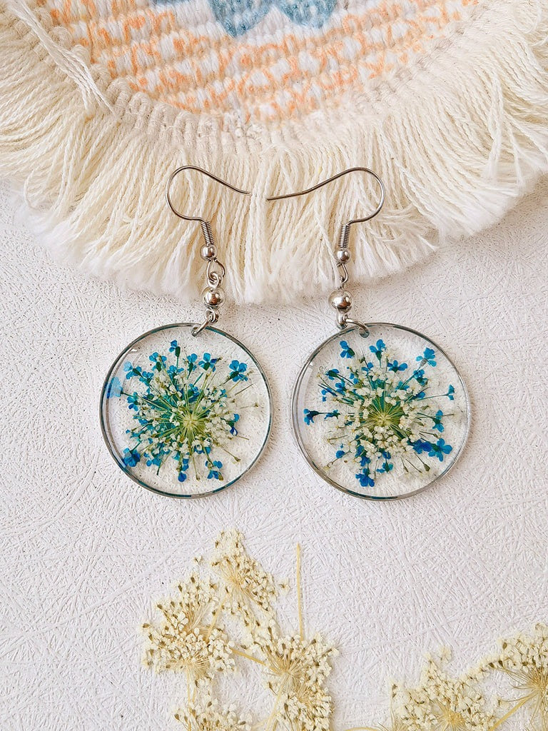 Forget Me Not Queen AnneLace Resin Pressed Flower Earrings Blue one size