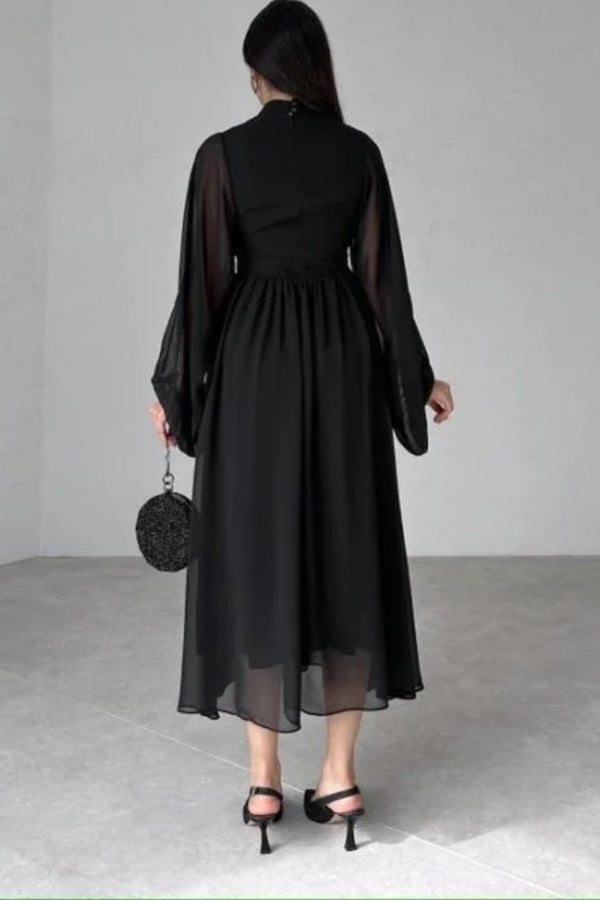 Black Long Sleeve Midi Dress